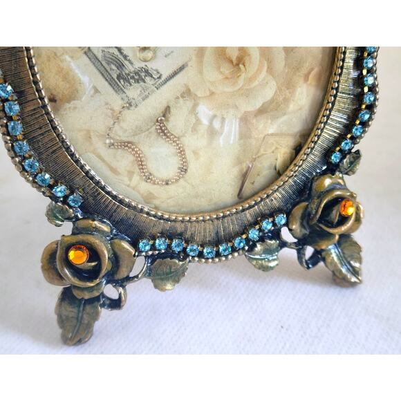 PICTURE FRAME-Vintage Matson F1782 Jeweled Roses Oval–PetiCadeau Collection-Rare - Picture 4 of 13